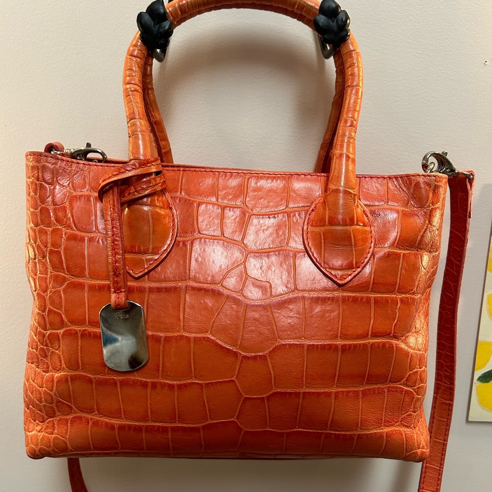 Furla Orange Croc-Embossed Crossbody Bag